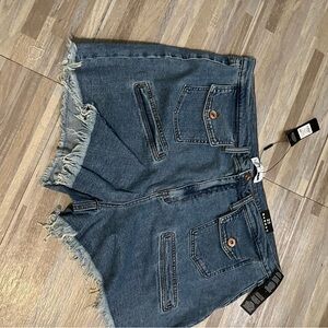 Fashion Nova Blue Jean Shorts with Distressed Details
